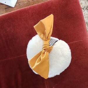 Womens Faux Fur earmuffs with gingham strap and mustard bow